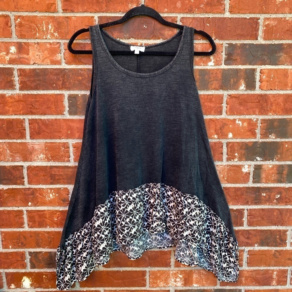 Umgee Small Gray Boho Burnout Washout Sharkbite Sleeveless Swing Tank Cross